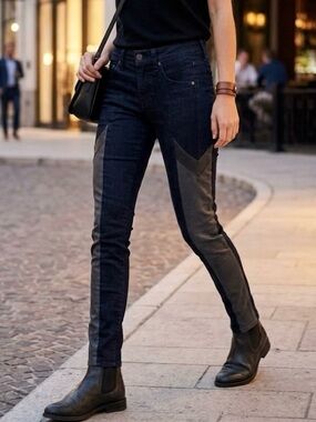 Rag & Bone Jeans Midnight Skinny Jeans Leather Chevron Paneling Moto Edgy Grunge